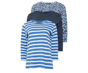 M&Co 3 Pack Stripe & Animal Print Cotton Crew Neck Tops - Women's Blue