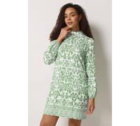 M&Co Women's Abstract Print Belted Tunic Dress in Light Green | Size: 14 M&Co Light Green 14