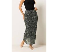 M&Co Women's Abstract Print Mesh Maxi Skirt in Dark Green | Size: 20