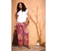 M&Co Women's Abstract Print Wide Leg Trousers in Dark Pink | Size: 14 M&Co Dark Pink 14