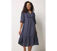M&co Aztec Print Tiered Midi Dress In Mid Navy Mid Navy 20