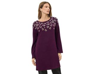 M&Co Berry Embellished Leopard Tunic Jumper Dress - Women's Purple