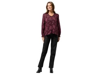 M&Co Berry Floral Jacquard V-Neck Blouse - Women's Purple
