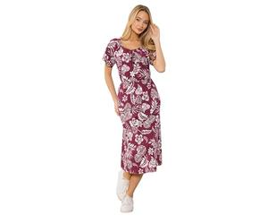 M&Co Berry Floral Tie Neck Cotton Midi Dress - Women's
