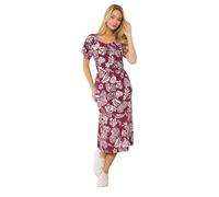 M&Co Berry Floral Tie Neck Cotton Midi Dress - Women's Red