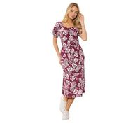 M&Co Berry Floral Tie Neck Cotton Midi Dress - Women's Red