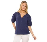 M&Co Berry Purple Broderie Cotton Half Placket Top - Women's