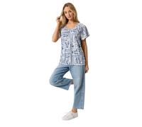 M&Co & Blue Abstract Print Cotton Scoop Neck Top - Women's