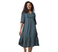 M&Co Blue Aztec Print Tiered Midi Dress - Women's
