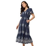 M&Co Blue Broderie Tie Waist Cotton Dress - Women's