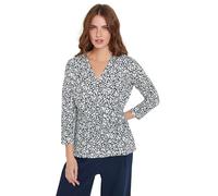 M&Co Blue Floral Print Long Sleeve Wrap Top - Women's