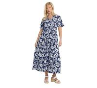 M&Co Blue Leaf Print Notch Neck Cotton Maxi Dress - Women's