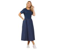 M&Co Women's Short Sleeve Cotton Midi Dress in Mid Navy | Size: 14 M&Co Mid Navy 14