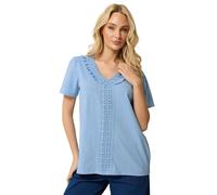 M&Co Blue Short Sleeve Frill Cotton Blouse - Women's