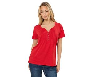 M&Co Bright Cotton Short Sleeve Henley Top - Women's Red