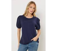 M&Co Women's Broderie Puff Sleeve Top in Mid Navy | Size: 14 M&Co Mid Navy 14