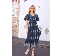 M&Co Blue Broderie Tie Waist Cotton Dress - Women's