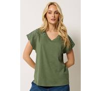 M&Co Green Broderie V-Neck Cotton T-Shirt - Women's