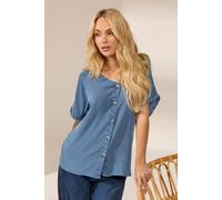 M&co Button Front Blouse In Mid Blue Mid Blue