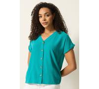 M&Co Women's Button Front Blouse in Turquoise | Size: 10 M&Co Turquoise 10