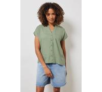 Button Through Linen Blouse M&Co Light Green 16