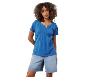 M&Co Cobalt Cotton Short Sleeve Henley Top - Women's