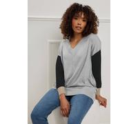 M&Co Women's Colourblock V-Neck Jumper in Grey | Size: 10-12 M&Co Grey 10-12