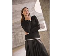 M&co Contrast Tipped Crew Neck Jumper In Black Black 14-16