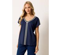 M&Co Women's Contrast Trim Cotton Short Sleeve T-Shirt in Dark Navy | Size: 14 M&Co Dark Navy 14