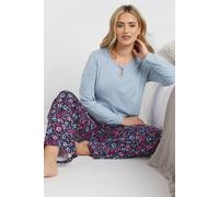 M&Co Womens Purple Cotton Floral Wide Leg Pyjama Set - Women's