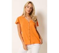 M&Co Cotton Frill Sleeve Blouse - Women's Orange