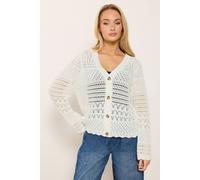 M&co Crochet Button Through Cardigan In White White 18-20