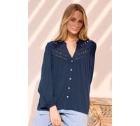 M&co Crochet Button Up Blouse In Mid Navy Mid Navy