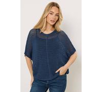 M&Co Women's Crochet Short Sleeve Jumper in Mid Navy | Size: 18-20 M&Co Mid Navy 18-20