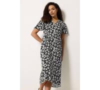M&co Daisy Print Midi Tea Dress In Black Black