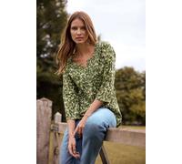 M&co Ditsy Floral Henley Top In Green Green