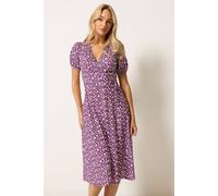 M&Co Berry Red Ditsy Floral Midi Wrap Dress - Women's