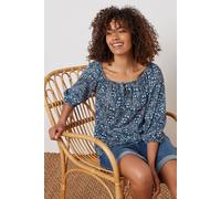 M&co Ditsy Floral Print Keyhole Front Tie Neck Top In Blue Blue 14