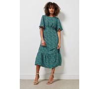 M&co Ditsy Floral Print Short Sleeve Midi Dress In Black Black 20