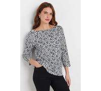 M&Co Womens Blue & White Cotton Ditsy Floral Top - Women's