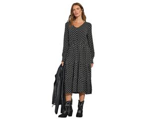 M&Co Dobby Long Sleeve Tiered Midi Dress - Women's Black