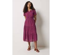 M&co Dobby Tiered Cotton Midi Dress In Raspberry Raspberry