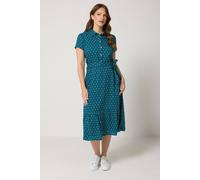 M&Co Women's Dobby Tiered Cotton Shirt Dress in Teal | Size: 14