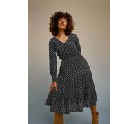 M&co Dobby Tiered Midi Dress In Black Black 18