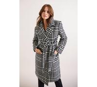 M&co Dogtooth Belted Wrap Coat In Black Black