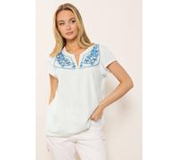 M&co Embroidered Cotton Notch Neck Top In White White