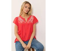 M&co Embroidered Cotton Notch Neck Top Red