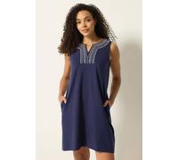 M&co Embroidered Notch Neck Cotton Midi Dress In Mid Navy Mid Navy