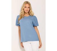 M&co Embroidered Sleeve Cotton T-Shirt In Light Blue Light Blue