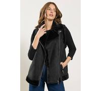 M&co Faux Fur Trim Aviator Gilet In Black Black
